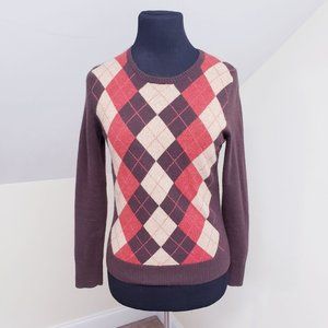 Vintage Cashmere Argyle Diamond Sweater Red Brown
